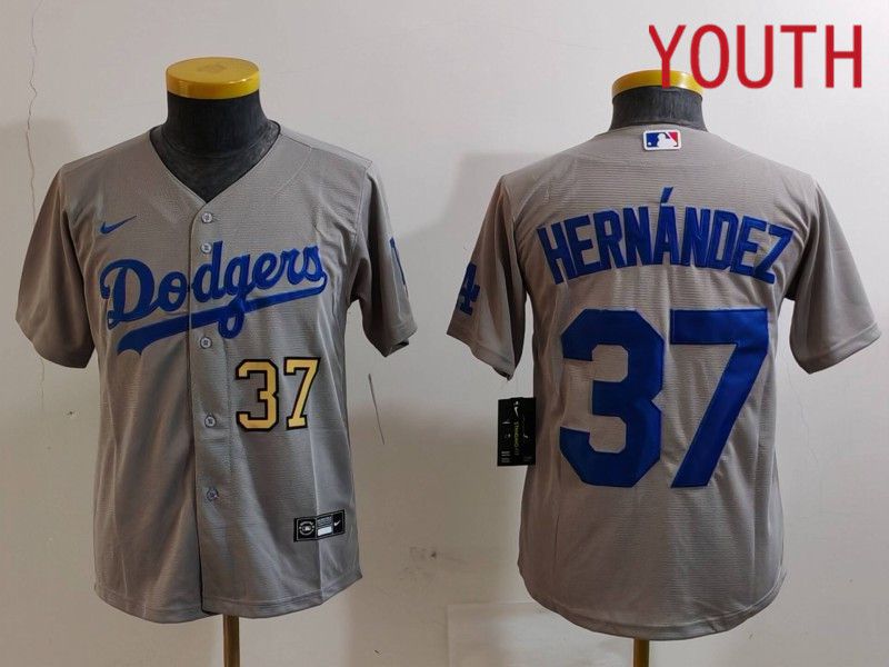 Youth Los Angeles Dodgers 37 Hernandez Grey Nike Game 2024 MLB Jersey style 726